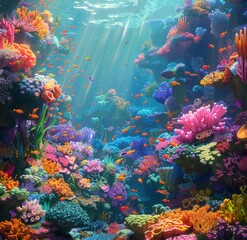 Colorful Fish Swimming Through Vibrant Coral Reef Underwater