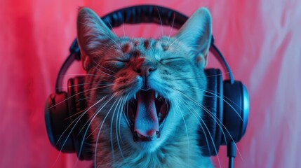A feline friend relaxing with music on, its mouth slightly agape