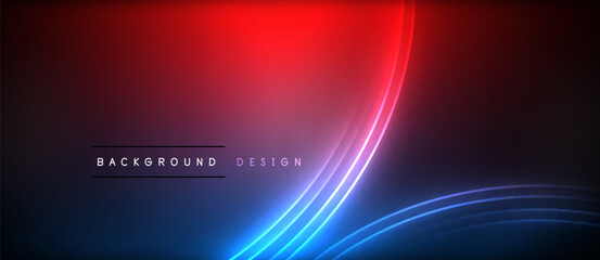 Naklejka premium Neon glowing circle rays, light round lines in the dark, planet style neon wave lines. Energetic electric concept design for wallpaper, banner, background