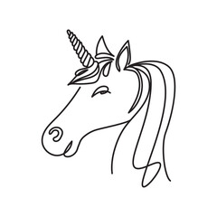 A continuous line of the unicorn's head. Single line sketch of a unicorn. Elegant unicorn.