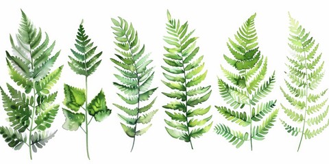Obraz premium A collection of green leaves on a plain white background, suitable for use in designs and illustrations