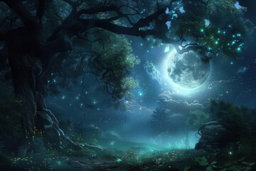 Obraz premium Captivating Night Sky and Landscape Scene. Tranquil outdoor environment