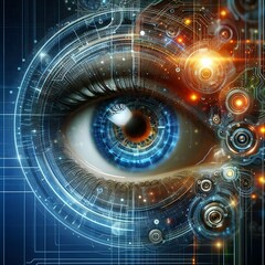 Eye of futuristic and Innovative Imagery AI and Automation use of artificial intelligence and automation in business processes, illustrating efficiency and productivity enhancements