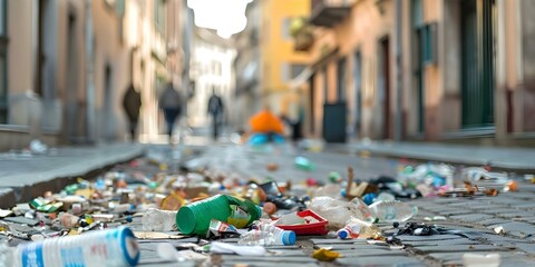 Managing Urban Waste The Challenge of Litter on the Streets. Concept Urban Waste Management, Litter Prevention, Street Cleanliness, Recycling Initiatives
