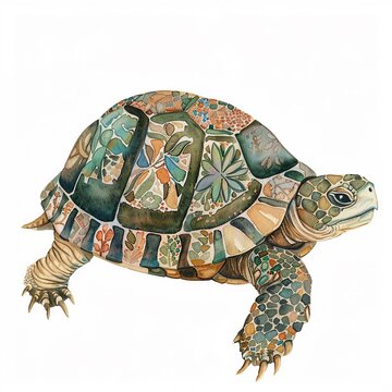 Quaint turtle with a patterned shell single object clipart
