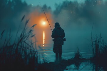 A person stands in the water holding a fishing rod, suitable for use in articles about outdoor activities or relaxation scenes