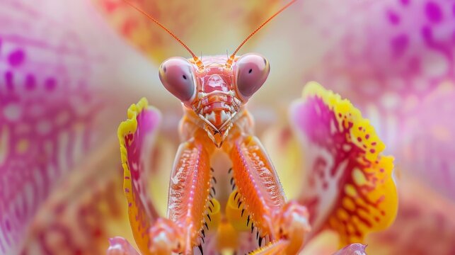 A praying mantis on a flower. The praying mantis is a carnivorous, fascinating insect that is found in all parts of the world.