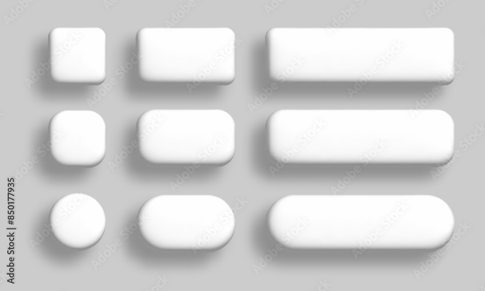 Poster white 3d buttons set. vector realistic ui ux design elements set