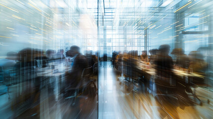 Blurred people at large table