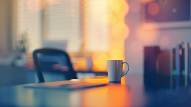Coffee cup on table by laptop