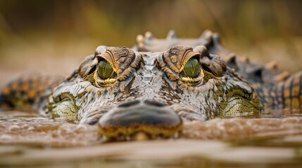 Obraz premium AI-generated photo of a crocodile lurking in the water, perfectly camouflaged, only its eyes and nostrils are visible.