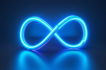 Fototapeta premium A neon blue infinity symbol is lit up in a dark background
