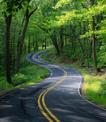 Fototapeta premium A winding road with trees on both sides