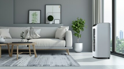 portable air conditioner or mobile air cooler in modern living room