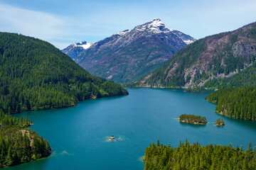 Diablo Lake in the snow mountains 