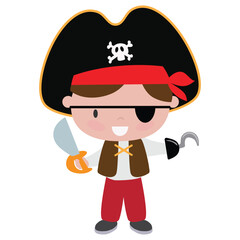 Funny pirate  captain boy  vector cartoon illustration