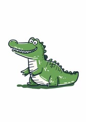 A cartoon drawing of a green crocodile with a big smile on its face