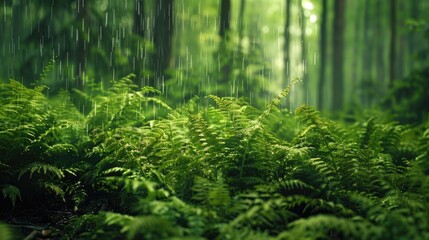Fototapeta premium A dense forest filled with various green plants and foliage