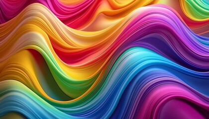 Vibrant colorful curves background, artistic display of color spectrum, fabric or satin texture, abstract color stripe pattern, graphic, rainbow palette.
