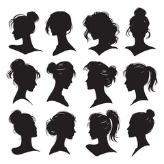 Silhouette set of woman head. Vector isolated illustration