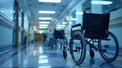 Wheelchairs in Hospital Waiting for Patient Services in a Healthcare Facility