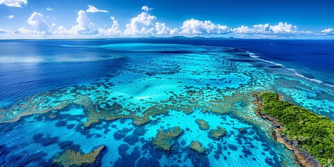 An amazing aerial sight of a world-renowned marine ecosystem, promoting environmental preservation and a popular vacation spot for tourists.
