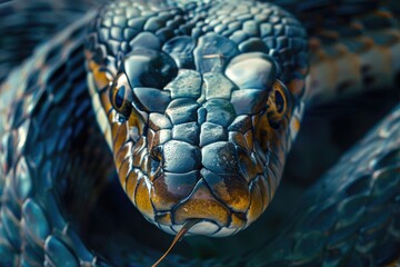 Fototapeta premium Close-up view of a snake's head, suitable for use in education or wildlife photography projects