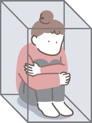 箱の中に閉じ込められて孤独になる女性のイラスト素材