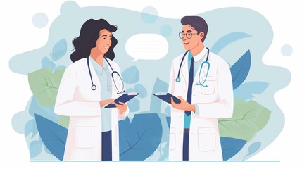 Treatment Tactics: Cartoon Doctors in Hospital Consultation, Medical Staff Engaged in Collaborative Conversation and Care Coordination