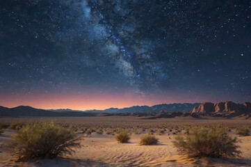 The background is a desert view at night accompanied by sparkling stars