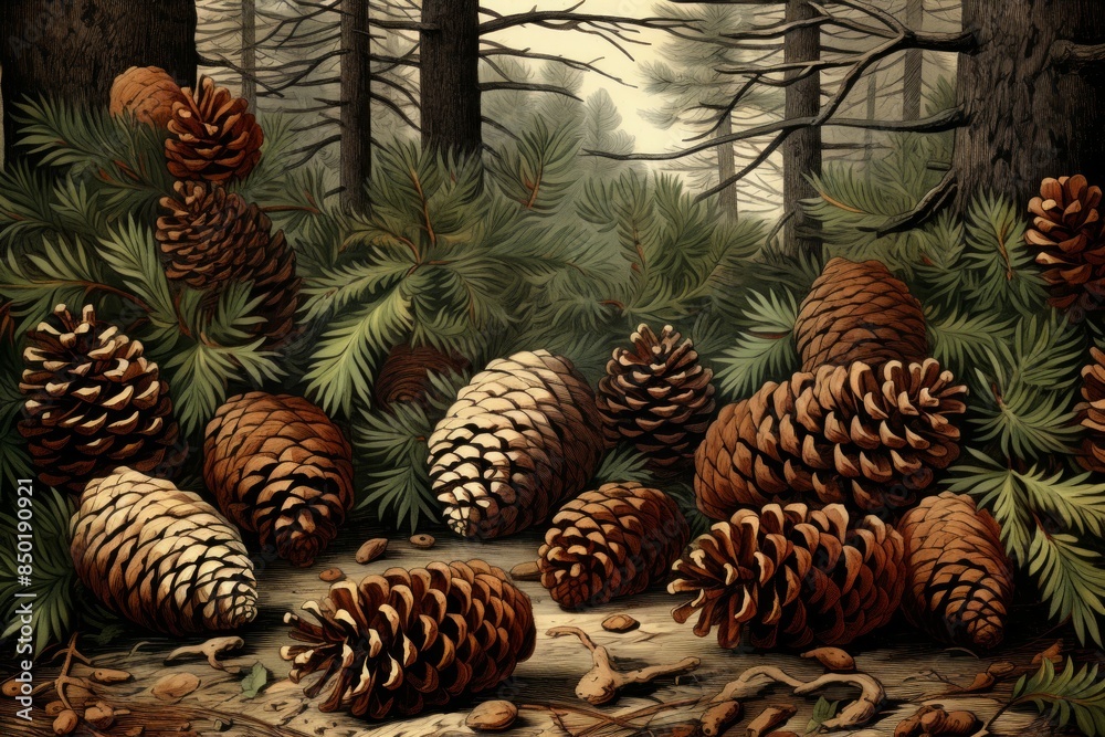 Wall mural Pinecones - Generative AI