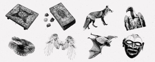 Obraz premium Elements set with a retro halftone effect for collage. y2k elements for design.