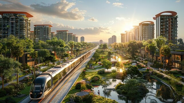 A forward thinking urban area emphasizing sustainable transit solutions