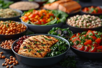 Fototapeta premium Grilled Chicken Breast With Quinoa, Chickpeas, and Salad delicious and healthy meal