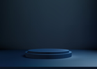 Blue 3D Podium on Dark Blue Background for Modern Luxury Product Display, Mockup, Showroom