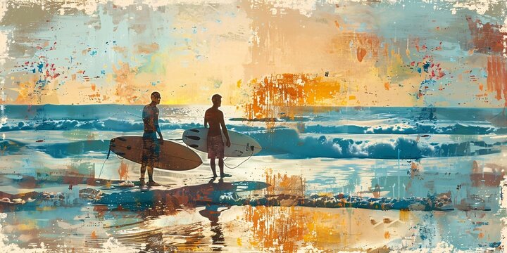 Two wave riders on the seashore in Southern California.