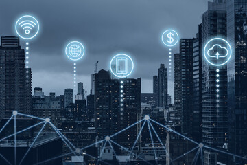 Modern futuristic digital circuit city building background