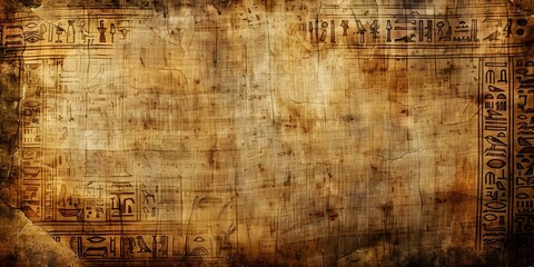 Fototapeta premium Ancient Egyptian Hieroglyphs Engraved on Vintage Papyrus Texture. Concept Ancient Egypt, Hieroglyphs, Vintage Papyrus, Engraving, Archeology