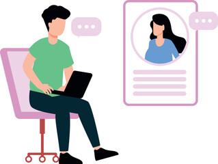 A boy is talking online on laptop.