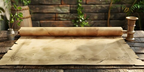 Handcrafted lifelike 3D medieval papyrus papers for classic table arrangements. Concept Medieval Decor, 3D Papyrus Art, Handcrafted Props, Table Arrangements, Lifelike Design