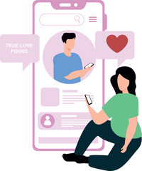 A girl is looking at guy's profile on an online dating app.