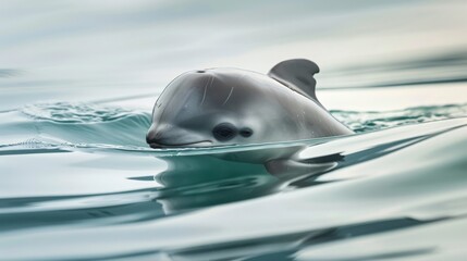 Fototapeta premium Cute baby beluga whale swimming in the ocean.