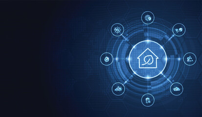 ECO technology or environmental technology concept modern green city and plant leaf growing inside. Eco-friendly urban lifestyle with icons over the network connection. vector design.