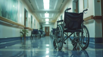Wheelchairs in Hospital Waiting for Patient Services in a Healthcare Facility