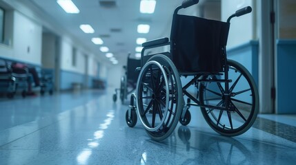Wheelchairs in Hospital Waiting for Patient Services in a Healthcare Facility