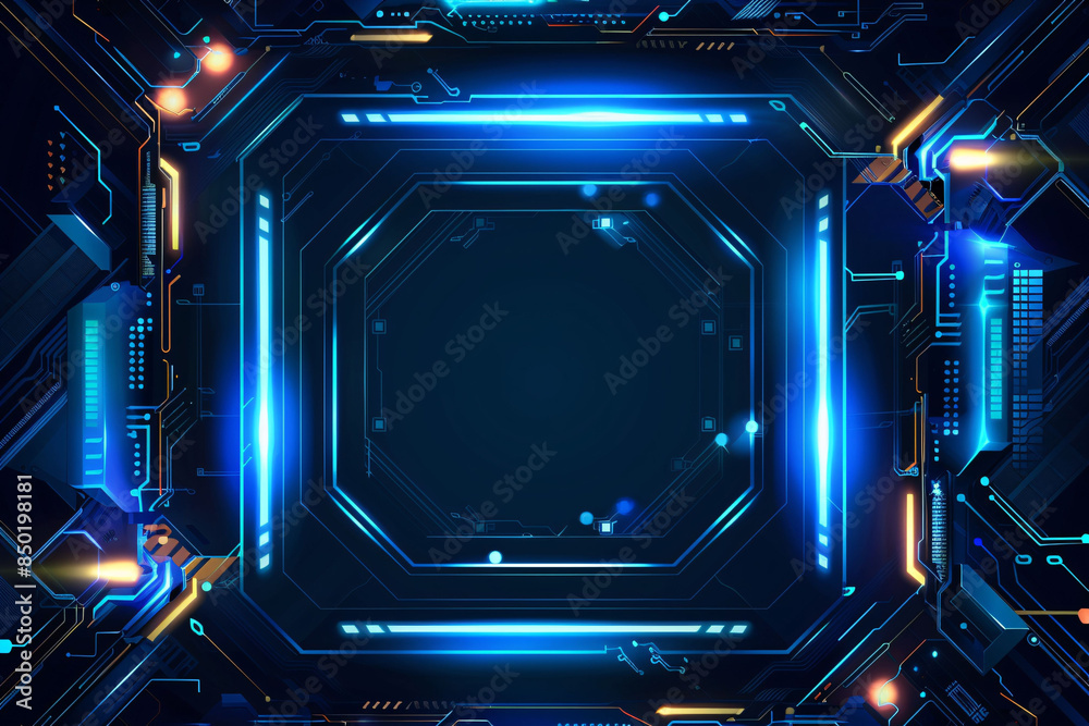 Fototapete 3d rendering of sci-fi stretch background with geometric tunnel and neon lines, 3d rendering concept