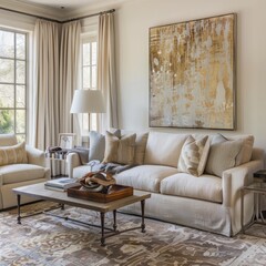 Modern Elegant Living Space with Chic Furnishings and Art