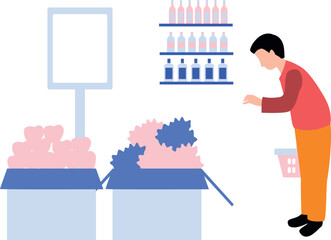 Naklejka premium The boy is looking for groceries to buy.