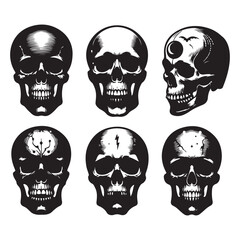 Silhouette set of skull head. Vector isolated illustration