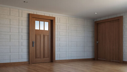 D rendering, New home with wooden door